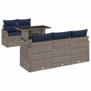 vidaXL Hagesofa Set 6 stk. Grå og marineblå polyrotting