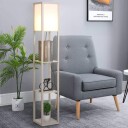 Gulvlampe med hyller i eik og hvit E27 40W