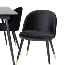 Silar Spisegruppe Forlengningsbar 120 cm Rektangulær med 4 Velvet Stoler - Sort/Guld