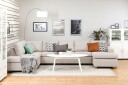 Crazy 5 seters Venstrevendt U formet X Large Sofa med Divan og Sjeselong i Stoff   Beige