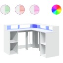  Skrivebord med LED-lys hvit 130x130x91 cm konstruert tre