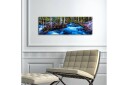 Lerretsbilde med LED belysning 30x90 cm Rennende vann i et naturskjønt miljø med trær rundt Blå / Grønn / Brun
