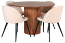 Venture Design Bianca & Velvet spisegruppe Beige/valnøtt 4 stoler & bord 110 cm
