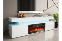 Glenndale TV benk med oppbevaring + LED kamin + Belysning 190 cm - Hvit