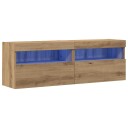  TV Veggskap med LED Lys 2 stk Artisan Eik 60x30x40 cm
