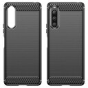 Sony Xperia 10 V Børstet TPU-deksel Karbonfiber Svart