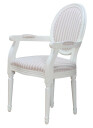 Rokokko/Amaretta spisestol med armlener i antikk hvit med beige stripet stoff.