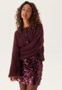 Bubbleroom Fluffy Knitted Pearl Cardigan Burgundy XS
