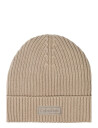 Calvin Klein Patch Chunky Rib Cotton Beanie - Beige - ONE SIZE