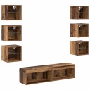  TV skap med LED  stripelys med skuff 8 pcs Gamle tre Glass