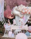 Partydeco Rosa Papirduk med Gullfarget Sløyfer 120x180 cm Unicorn Party