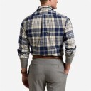 Custom Fit Plaid Brushed Flannel Shirt Off White/Navy