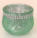 Telysholder Grønn i preget glass med "diamantbånd"