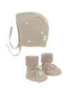 Moonboon Knitted Bonnet And Booties Giftbox   Beige   3 6M62/68CM