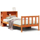  Seng med bokhylle uten madrass voksbrun 100x200 cm heltre furu 8721158604743