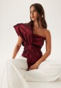 Bubbleroom One Shoulder Bow Top Burgundy M