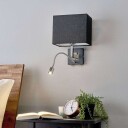 Lucande Svart stoffvegglampe Rebekka med LED-leselys
