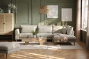 Florenz 4 seters Høyrevendt L formet Sjeselongsofa i Stoff   Grå / Beige
