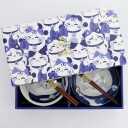 Tokyo design studio Kawaii Cat gavesett, skål + spisepinner