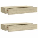 vidaXL Veggmonterte skuffehyller 2 stk eik 60x23,5x10 cm MDF
