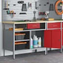  Arbeidsbenk med skuff og hylle Rød/Grå 100cm