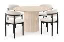 Scandinavian Choice Uppveda Rundt Spisebord 130 cm med travertin look med 4 stk Jaiveer Spisestoler Beige