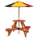  Piknikbord for 4 barn med parasoll rund heltre gran