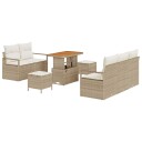  8 Delt Hagesofa Set med Puter Beige Poly Rattan Akasie