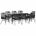  9 Delt Hage spisegruppe med puter svart poly rattan