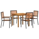  5-delers hage spisebord svart poly rattan akasie