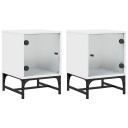  Nattbord med glassdører 2 stk hvit 35x37x50 cm 8721012214699