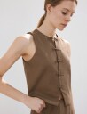 Mango Linen Toggle Waistcoat   Brown   S