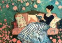 Woman Reading in Roses Plakat / 40x50