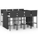 vidaXL Hagebarsett med puter 9 deler svart polyrotting
