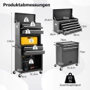 2 i 1 verkstedvogn med koffert & 9 rom & kroker Låsbar verktøyvogn på hjul Svart
