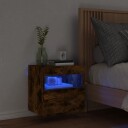  Vegghengt TV-benk med LED-lys røkt eik 40x30x40 cm 837177