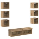  TV skap med LED  stripelys med skuff 8 pcs Artisan Eik Glass