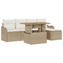 6-delers hage sofa sett med puter Beige Poly Rattan Akasia