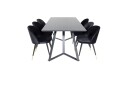 Venture Home Marina Spisegruppe 180 cm Rektangulær med 6 Velvet Stoler Sort/Guld