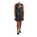 Dolce & Gabbana Houndstooth Floral Appliqué Shift Mini Dress Grå XS