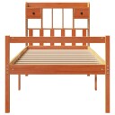  Seng med bokhylle uten madrass voksbrun 75x190 cm heltre furu 8721158608529