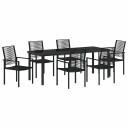 7-delte Hage Spisesett Svart PVC Rattan