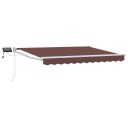  Manuell utvidbar markise med LED lamper Brun og hvit 2,5 x 2 m