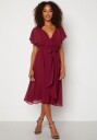 Goddiva Flutter Chiffon Midi Dress Wine-red M (UK12)