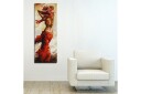 Lerretsbilde 30x80 cm Dansende kvinne med rød kjole Rød / Beige / Brun
