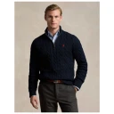 Polo Ralph Lauren Cable-Knit Cotton Quarter-Zip Sweater - Navy - L