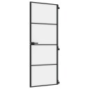 vidaXL Innerdør slank svart 76x201,5 cm herdet glass og aluminium