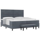  Box Spring Seng med Madrass & Benk Mørk Grå 200x200 cm Fløyel