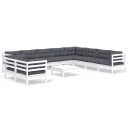 vidaXL Hagesofagruppe med puter 11 deler hvit heltre furu