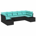 vidaXL Hagesofa Set 7 stk. 7-Antall seter Svart og turkis Poly rattan
